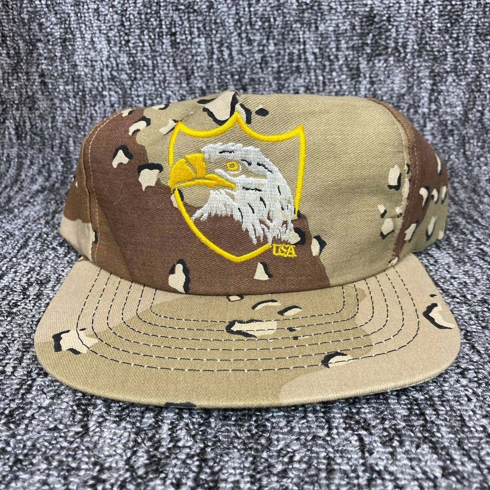 Unbranded Snapback Hat Mens OSFM Tan Chocolate Chip Camo Eagle USA Military